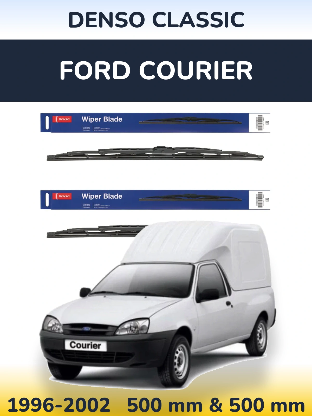 Front wiper blade set Denso Classic 500 & 500 mm for Ford Courier 1996-2002