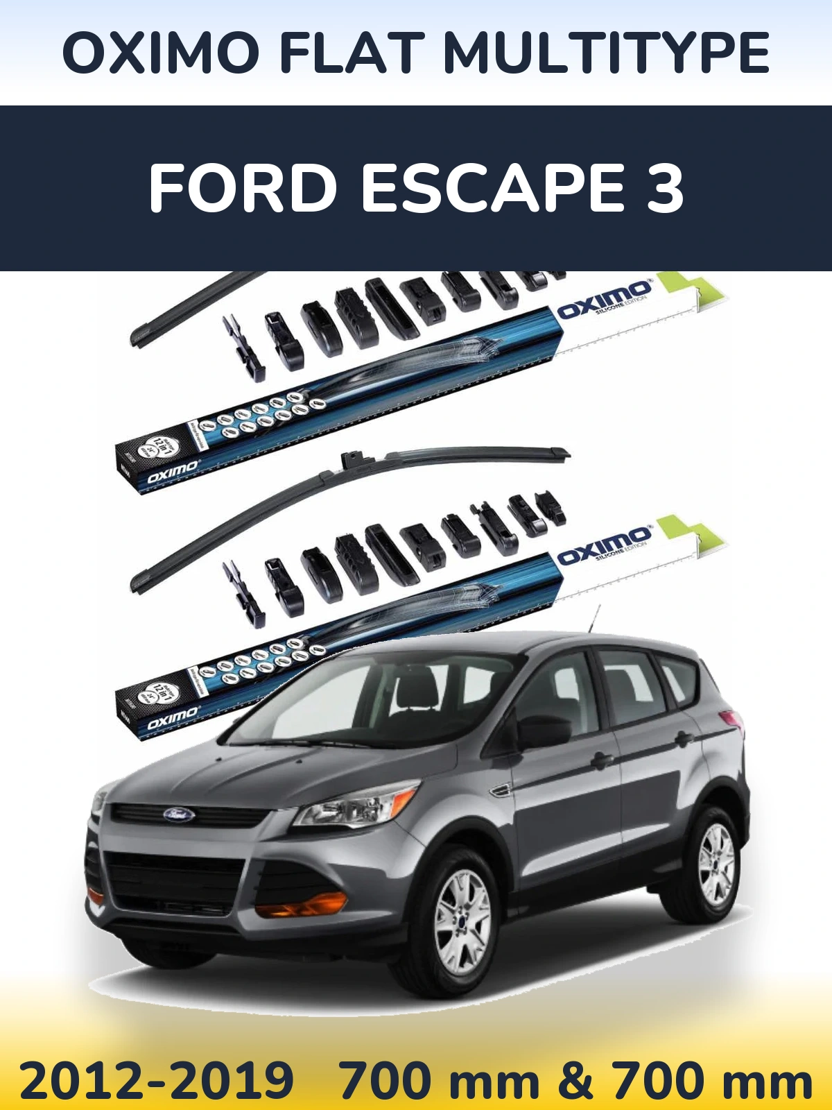 Front wiper blade set Oximo Flat MultiTipse 700 & 700 mm for Ford Escape 3 2012-2019