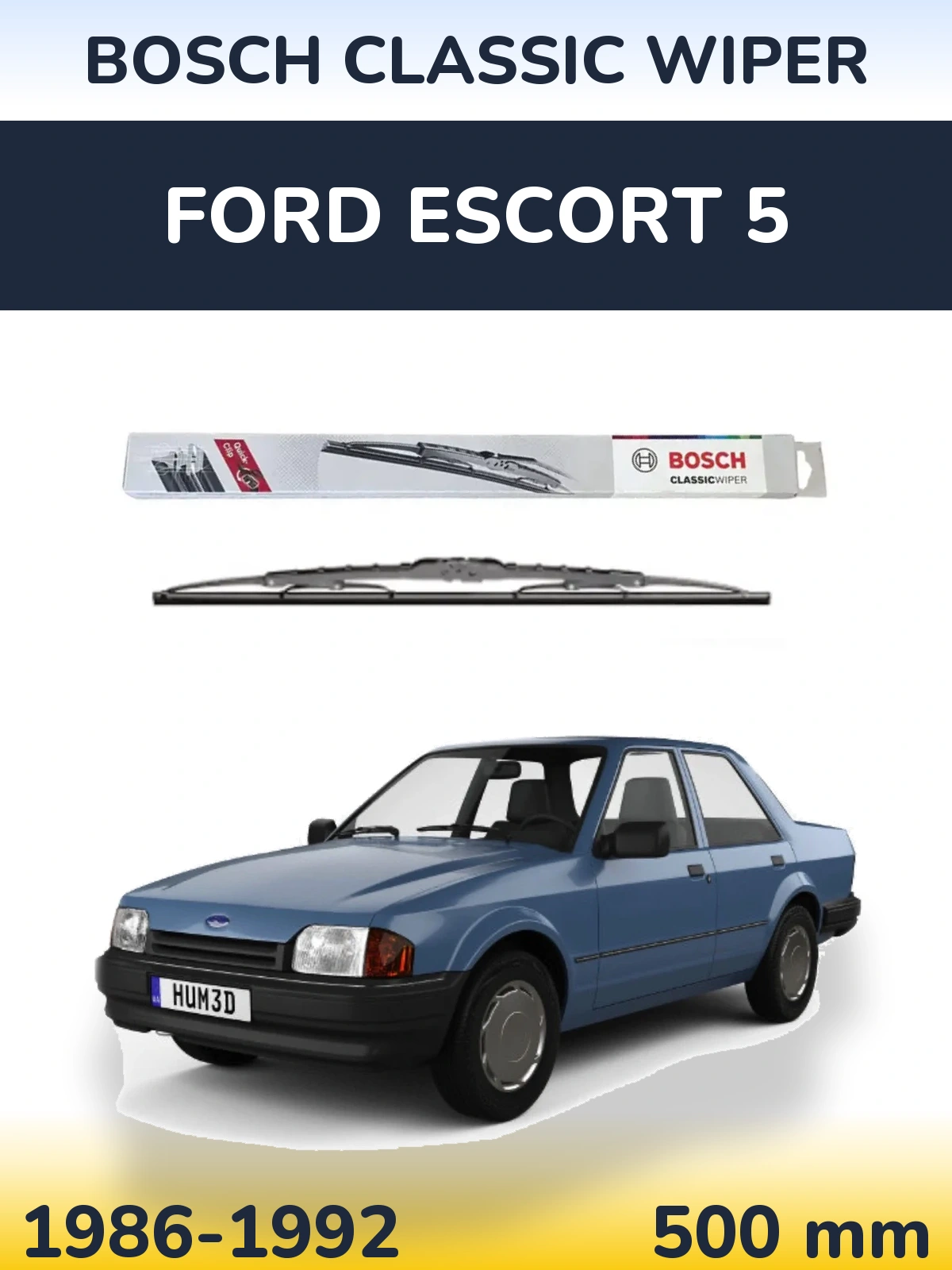 Rear wiper blade BOSCH Classic Wiper 500 mm for Ford Escort 5 1986-1992