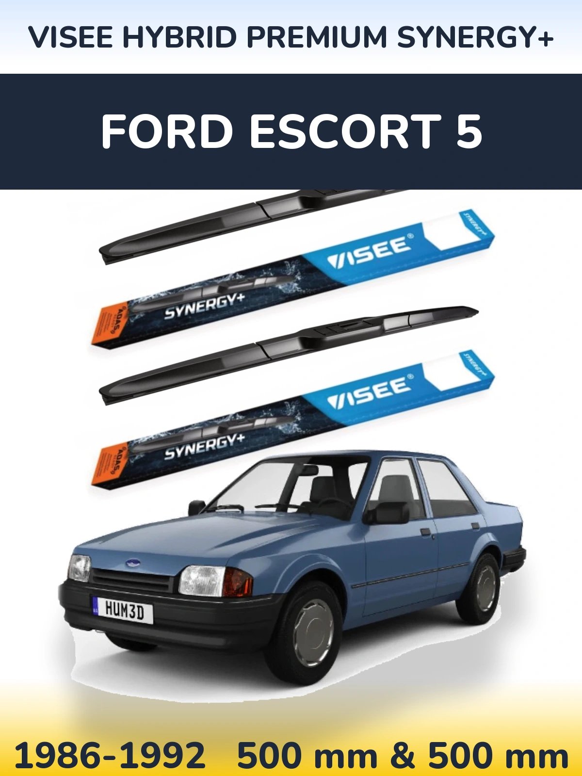 Front wiper blade set VISEE HYBRID PREMIUM SYNERGY+ 500 & 500 mm for Ford Escort 5 1986-1992
