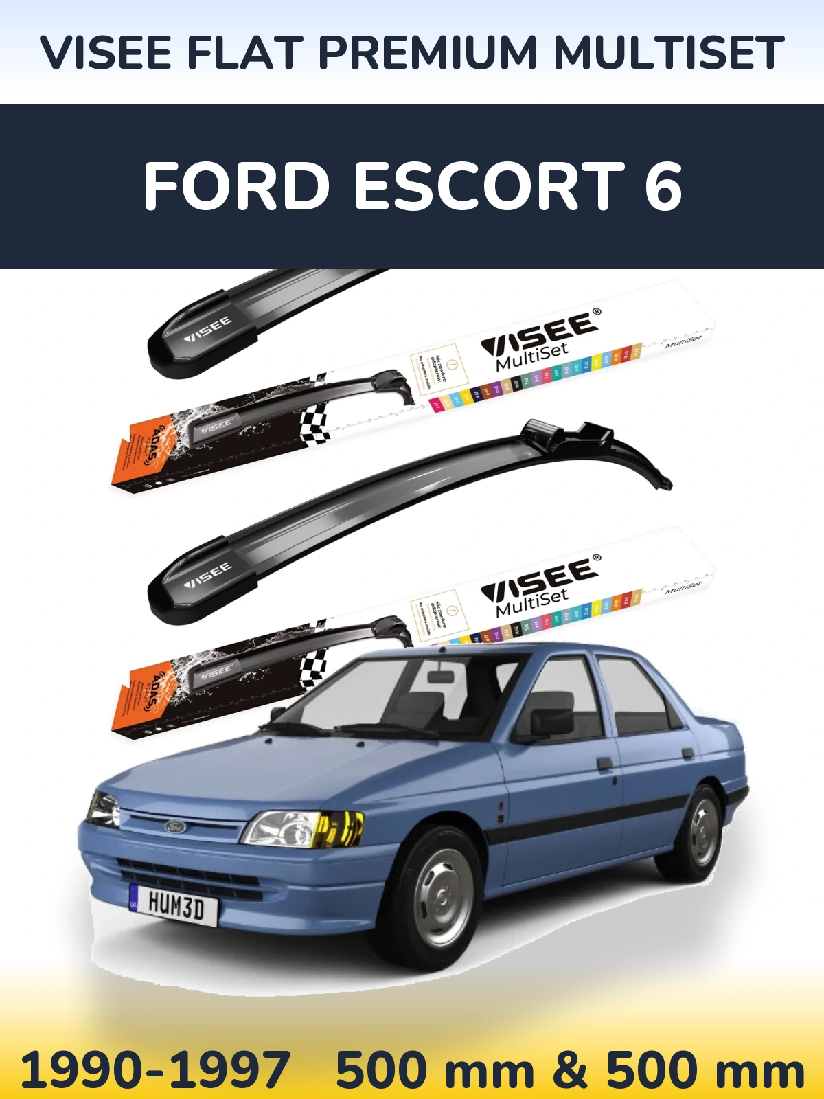 Комплект передних дворников VISEE FLAT PREMIUM MultiSet 500 & 500 мм для Ford Escort 6 1990-1997