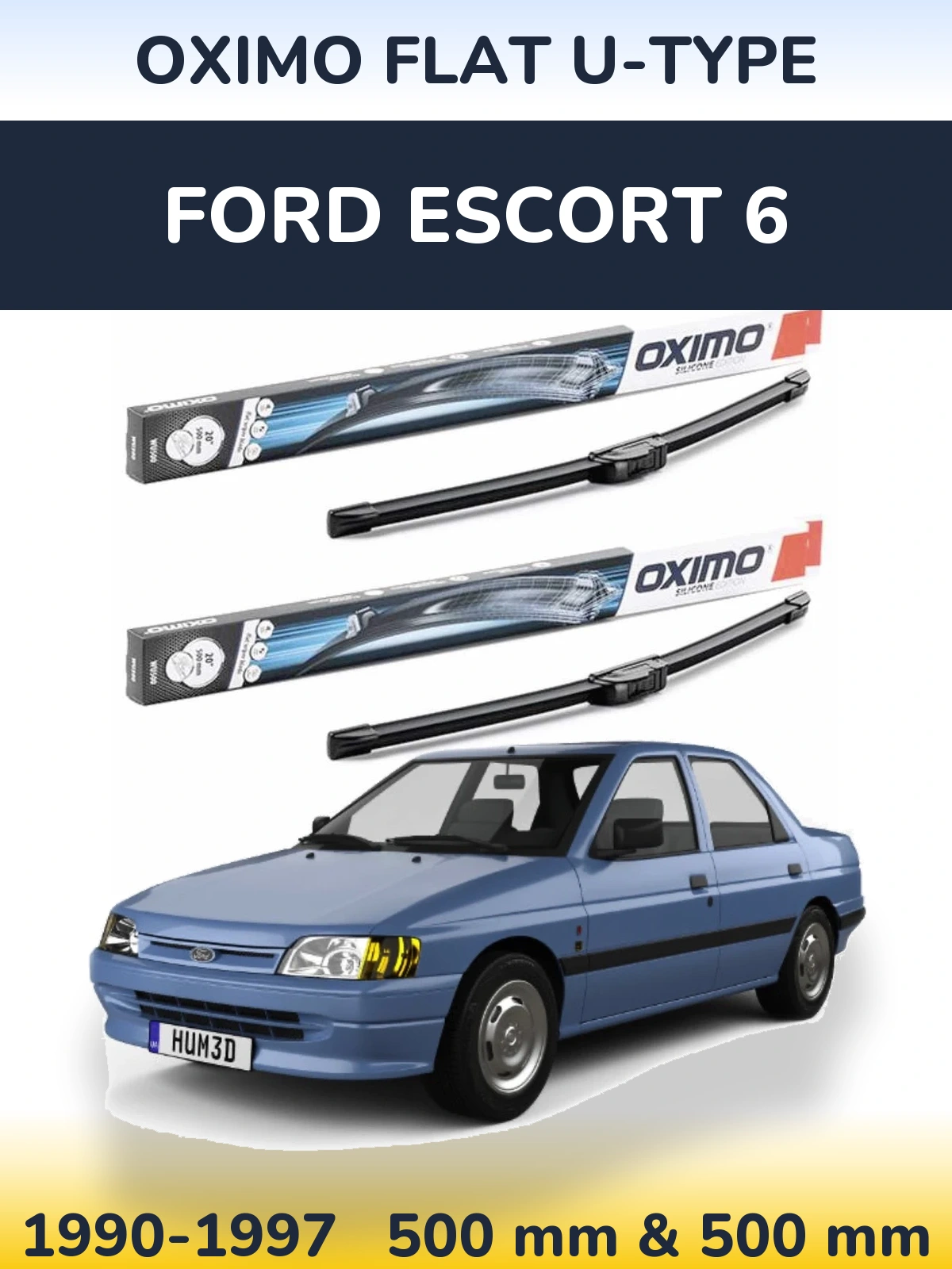 Front wiper blade set Oximo Flat U-type 500 & 500 mm for Ford Escort 6 1990-1997