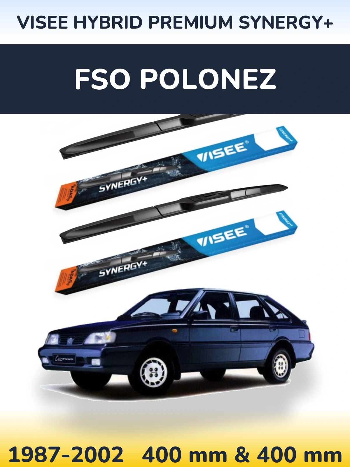 Комплект передних дворников VISEE HYBRID PREMIUM SYNERGY+ 400 & 400 мм для FSO Polonez 1987-2002