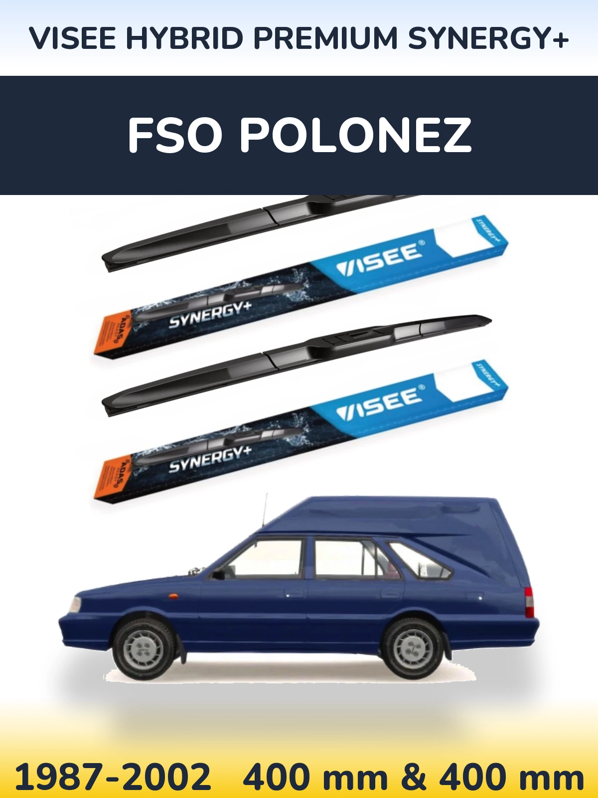 Комплект передніх щіток VISEE HYBRID PREMIUM SYNERGY+ 400 & 400 мм для FSO Polonez 1987-2002