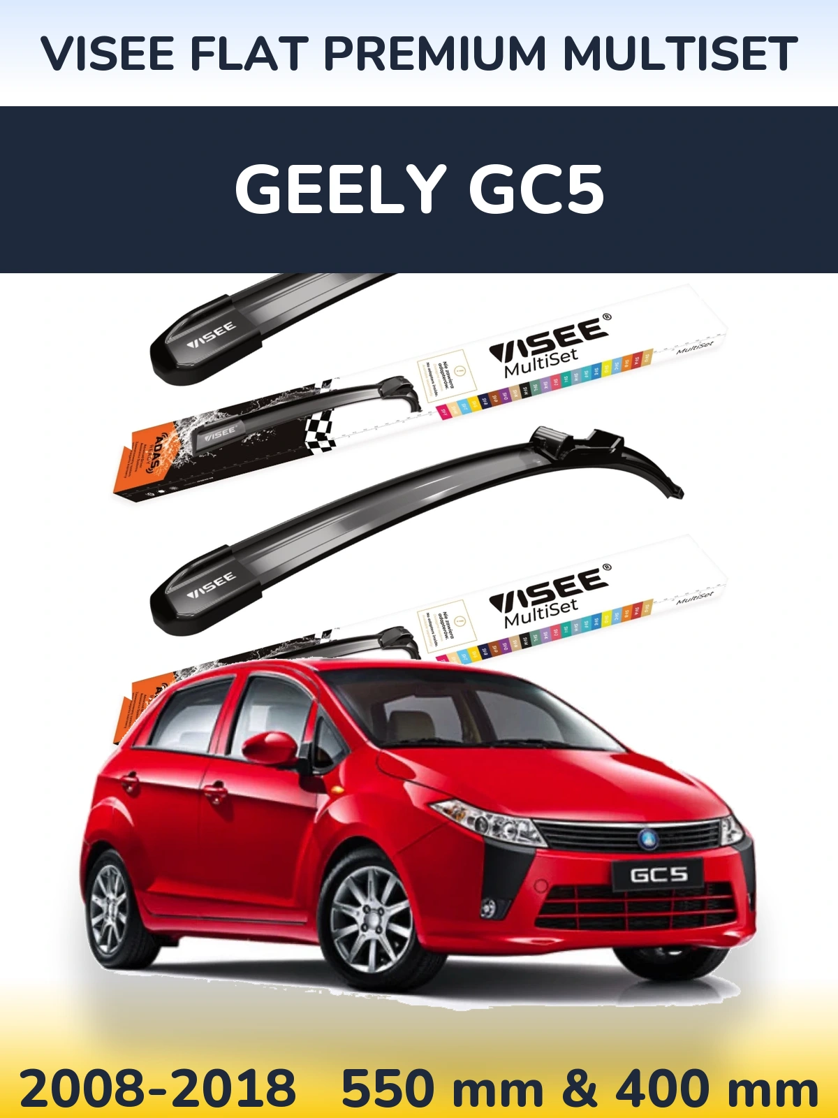 Front wiper blade set VISEE FLAT PREMIUM MultiSet 550 & 400 mm for Geely GC5 2008-2018