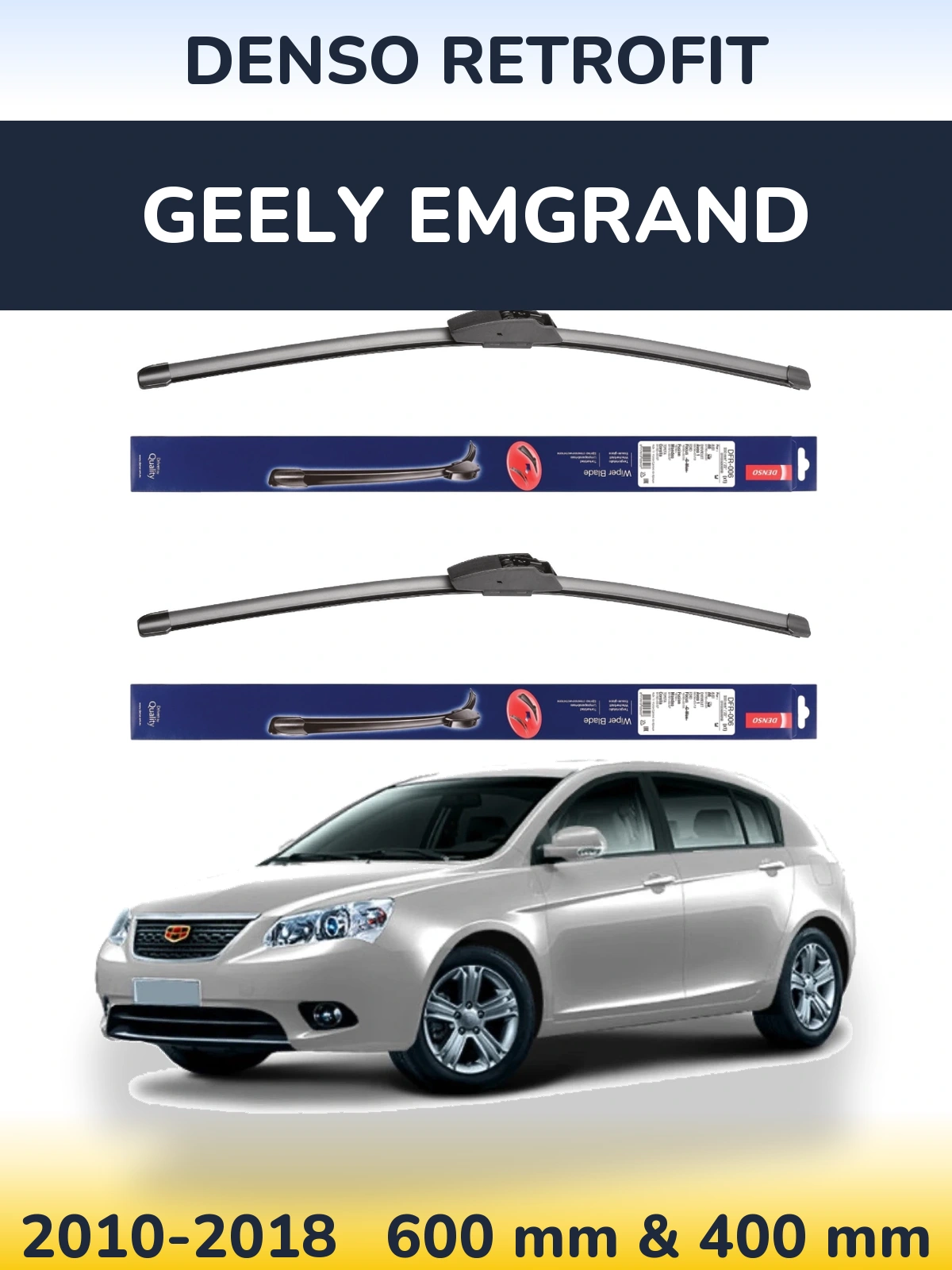 Front wiper blade set Denso Retrofit 600 & 400 mm for Geely Emgrand 2010-2018