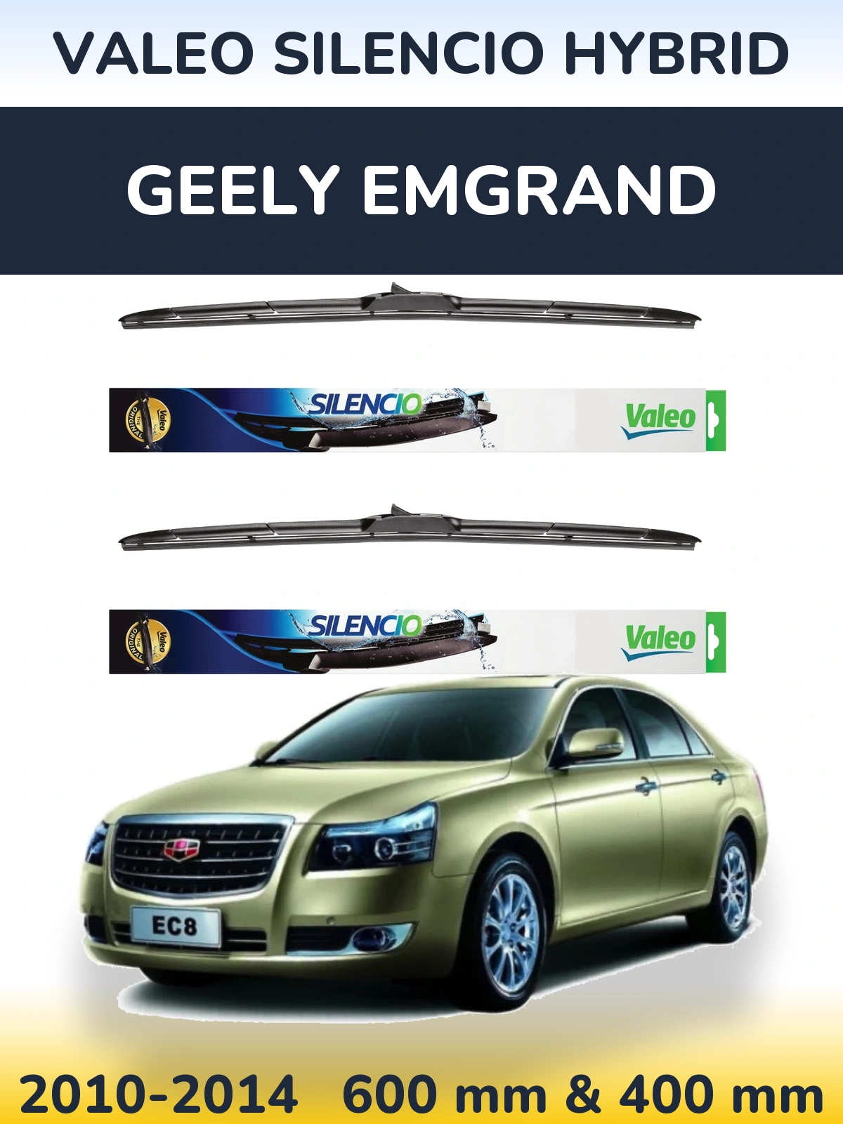 Front wiper blade set Valeo Silencio Hybrid 600 & 400 mm for Geely Emgrand 2010-2014