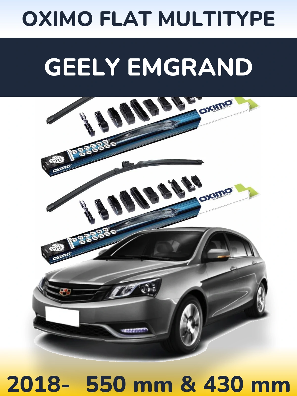 Front wiper blade set Oximo Flat MultiTipse 550 & 430 mm for Geely Emgrand 2018-2026