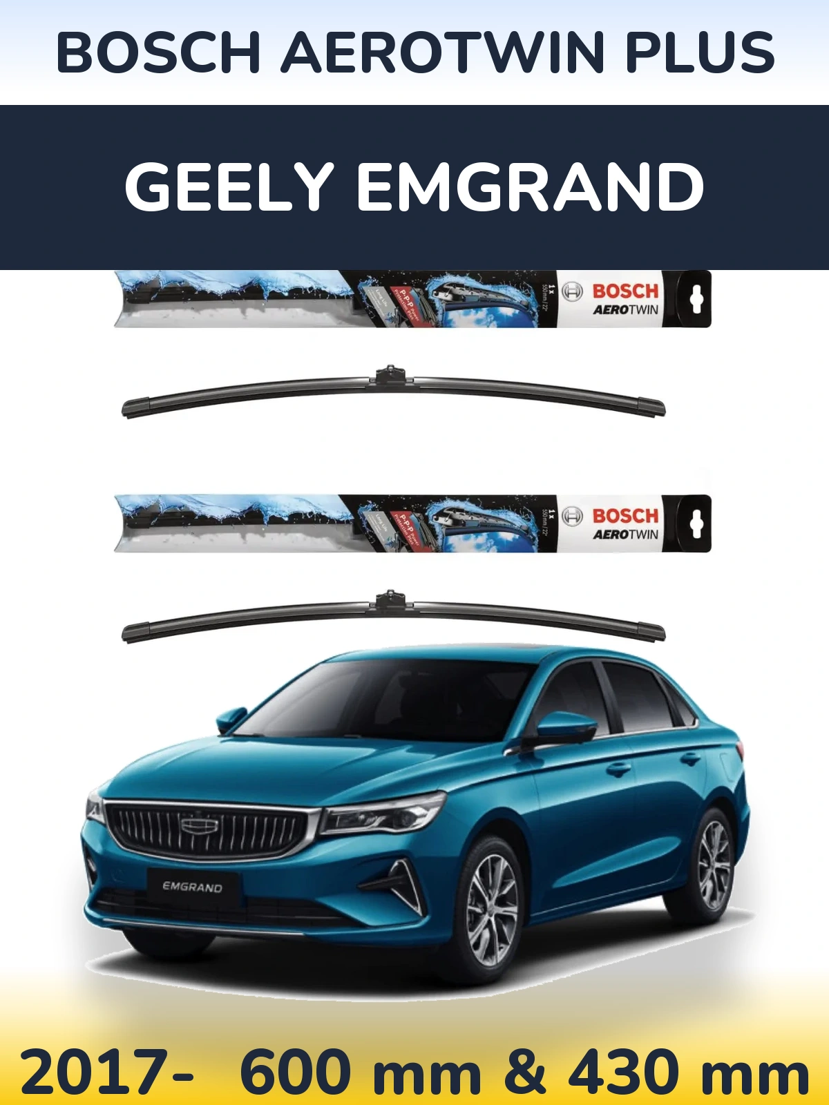 Комплект передних дворников BOSCH AeroTwin Plus 600 & 430 мм для Geely Emgrand 2017-2026