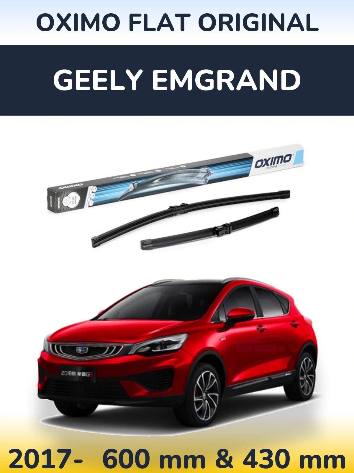 Front wiper blade set Oximo Flat Original 600 & 400 mm for Geely Emgrand 2017-2026