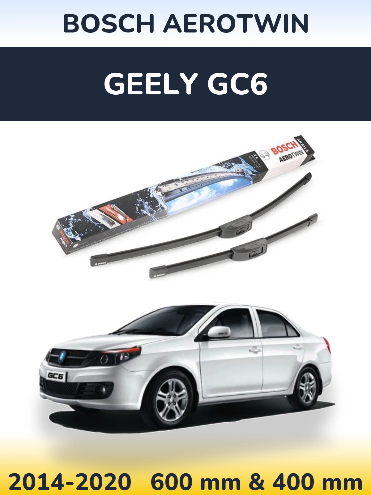Front wiper blade set BOSCH AeroTwin 600 & 400 mm for Geely GC6 2014-2020