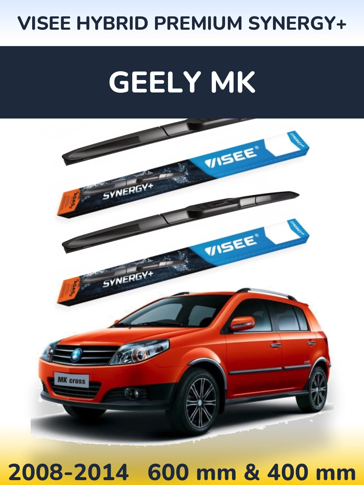 Front wiper blade set VISEE HYBRID PREMIUM SYNERGY+ 600 & 400 mm for Geely MK 2008-2014