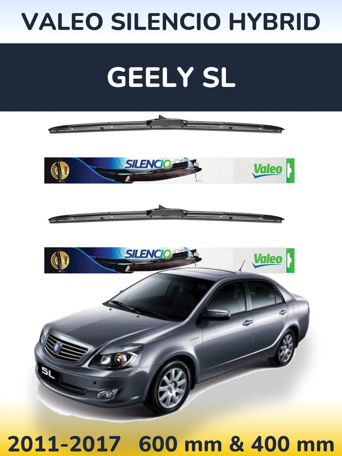 Комплект передніх щіток Valeo Silencio Hybrid 600 & 400 мм для Geely SL 2011-2017