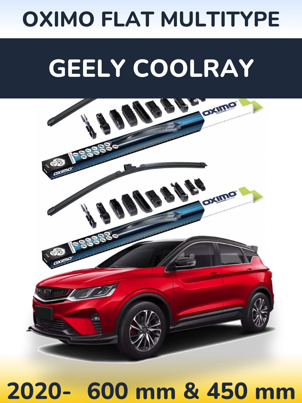 Front wiper blade set Oximo Flat MultiTipse 600 & 450 mm for Geely Coolray 2020-2026