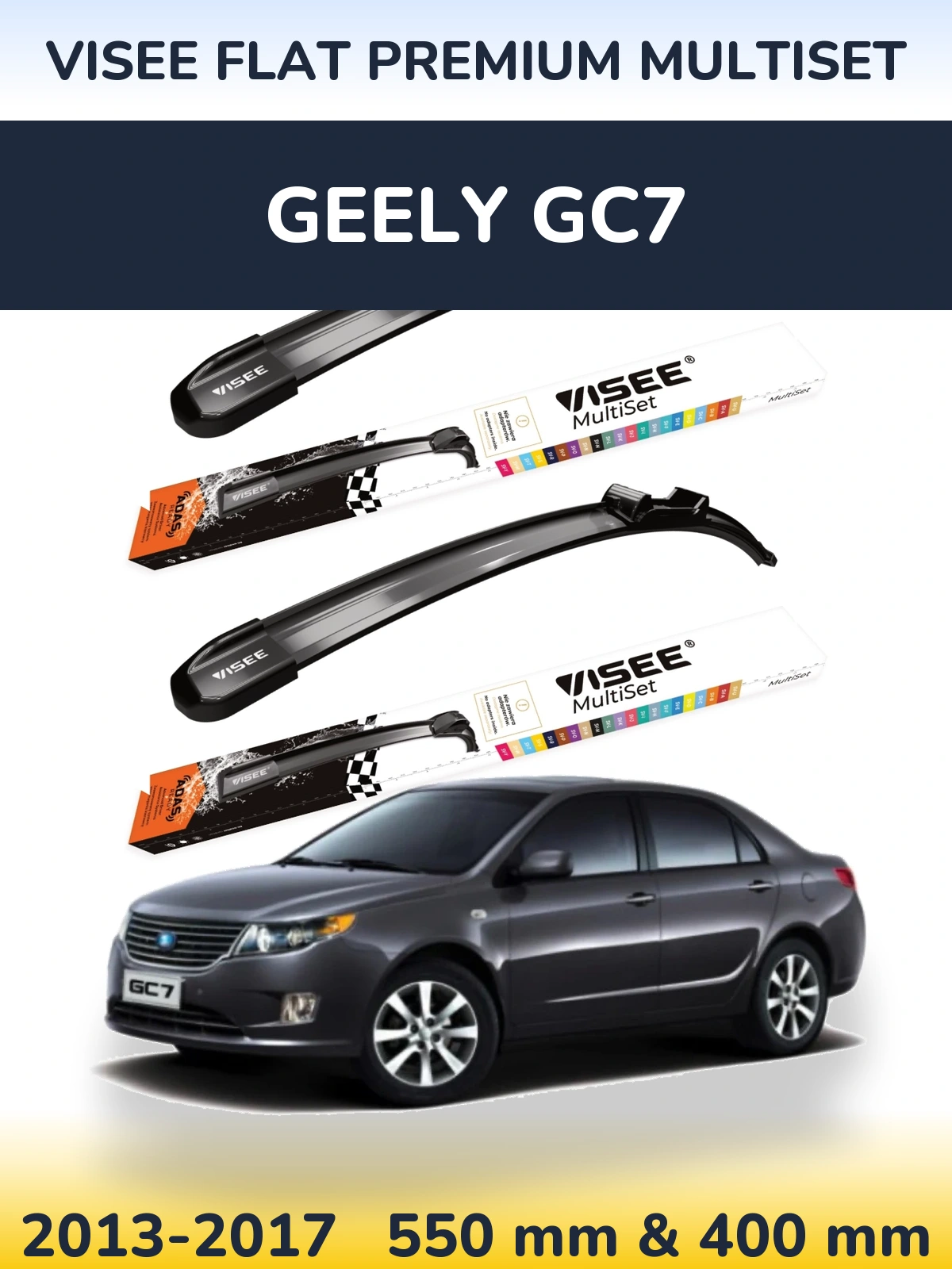 Front wiper blade set VISEE FLAT PREMIUM MultiSet 550 & 400 mm for Geely GC7 2013-2017