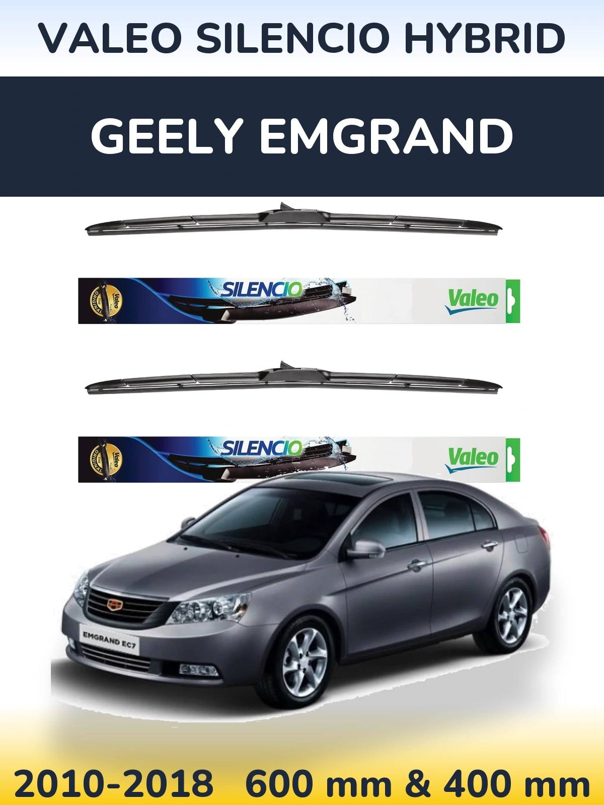 Комплект передних дворников Valeo Silencio Hybrid 600 & 400 мм для Geely Emgrand 2010-2018