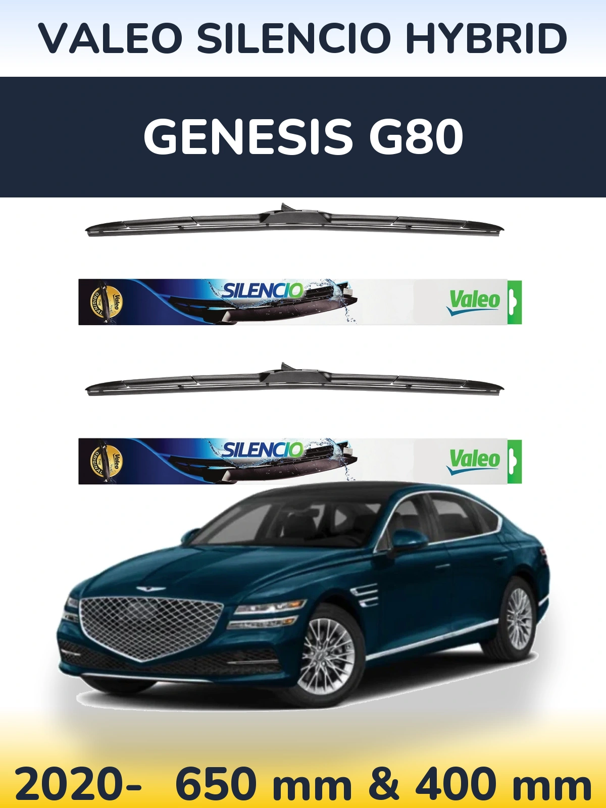 Front wiper blade set Valeo Silencio Hybrid 650 & 400 mm for Genesis G80 2020-2026