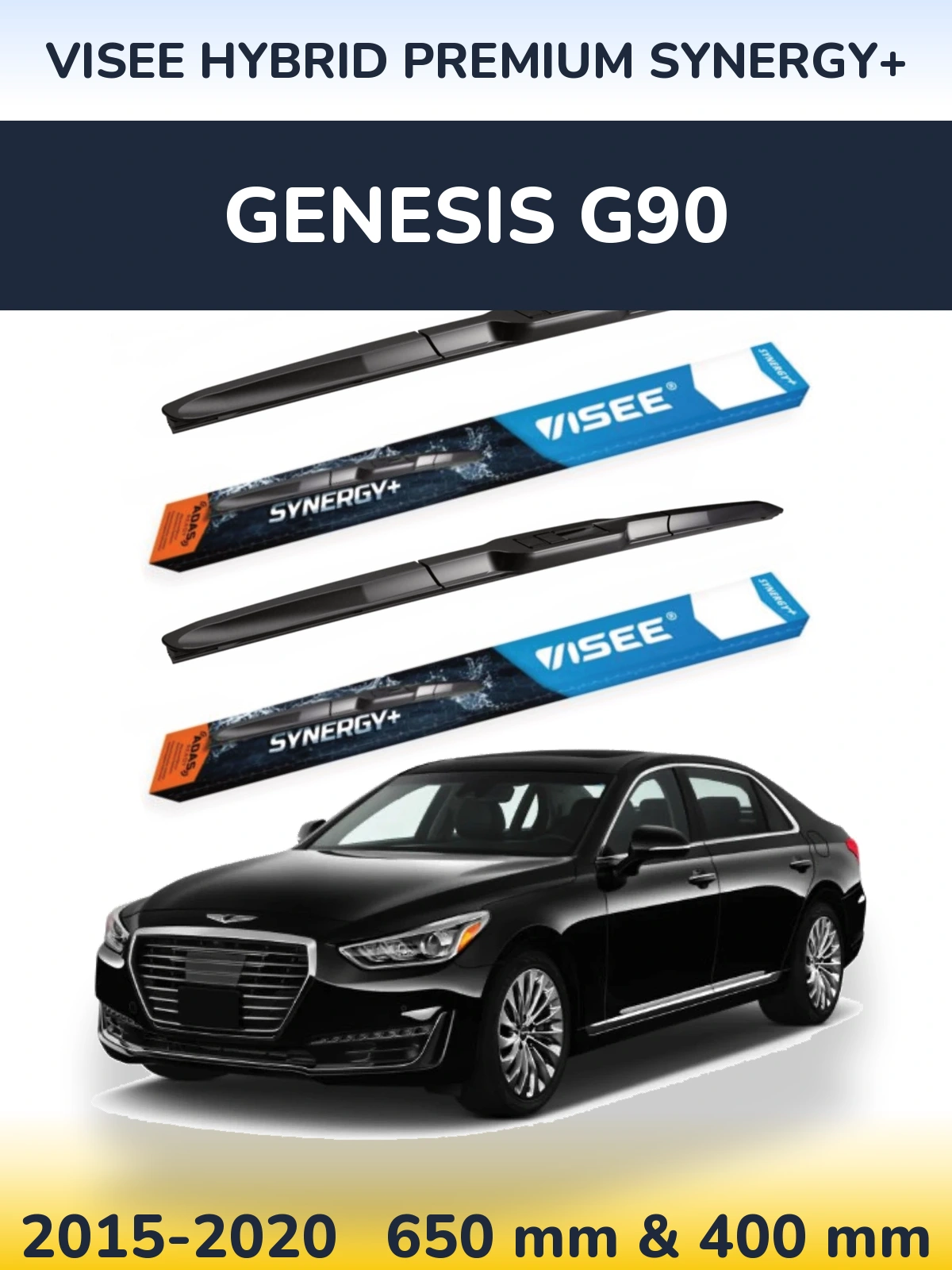 Front wiper blade set VISEE HYBRID PREMIUM SYNERGY+ 650 & 400 mm for Genesis G90 2015-2020
