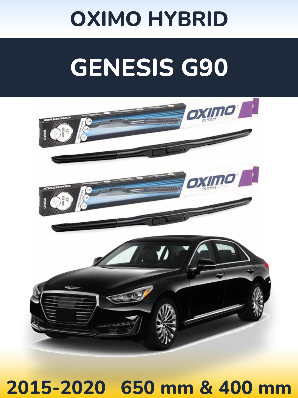 Комплект передних дворников Oximo Hybrid 650 & 400 мм для Genesis G90 2015-2020