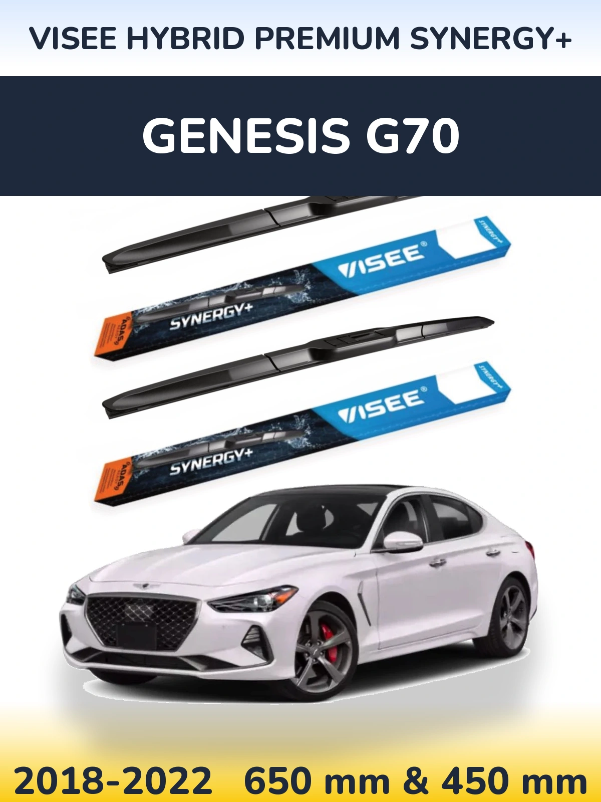 Front wiper blade set VISEE HYBRID PREMIUM SYNERGY+ 650 & 450 mm for Genesis G70 2018-2022
