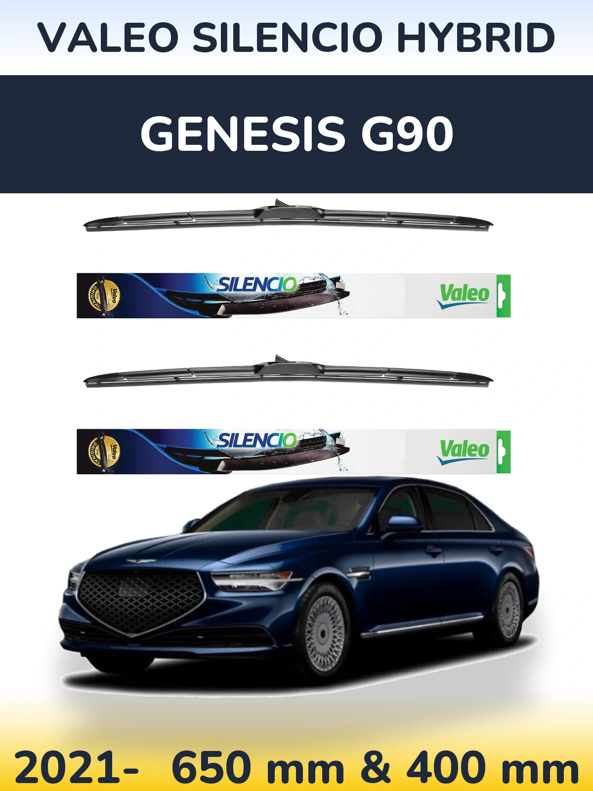 Front wiper blade set Valeo Silencio Hybrid 650 & 400 mm for Genesis G90 2021-2026