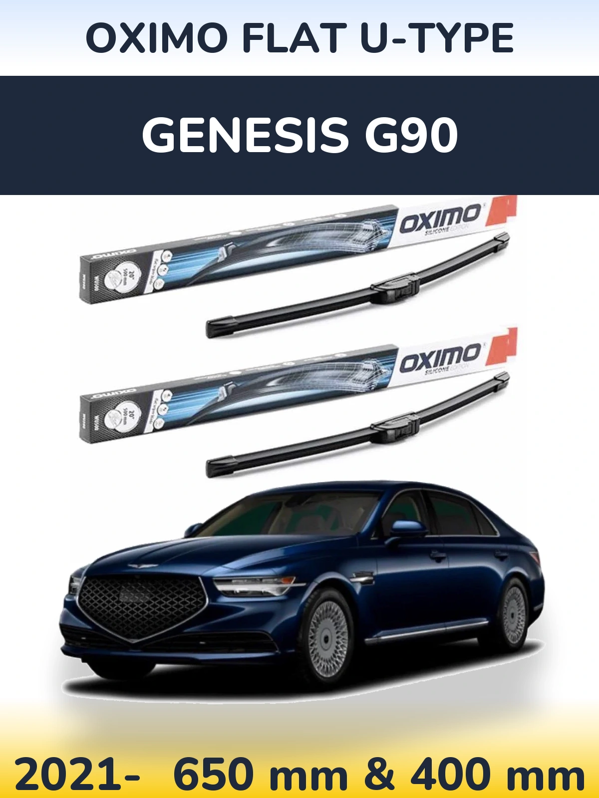 Комплект передних дворников Oximo Flat U-type 650 & 400 мм для Genesis G90 2021-2026