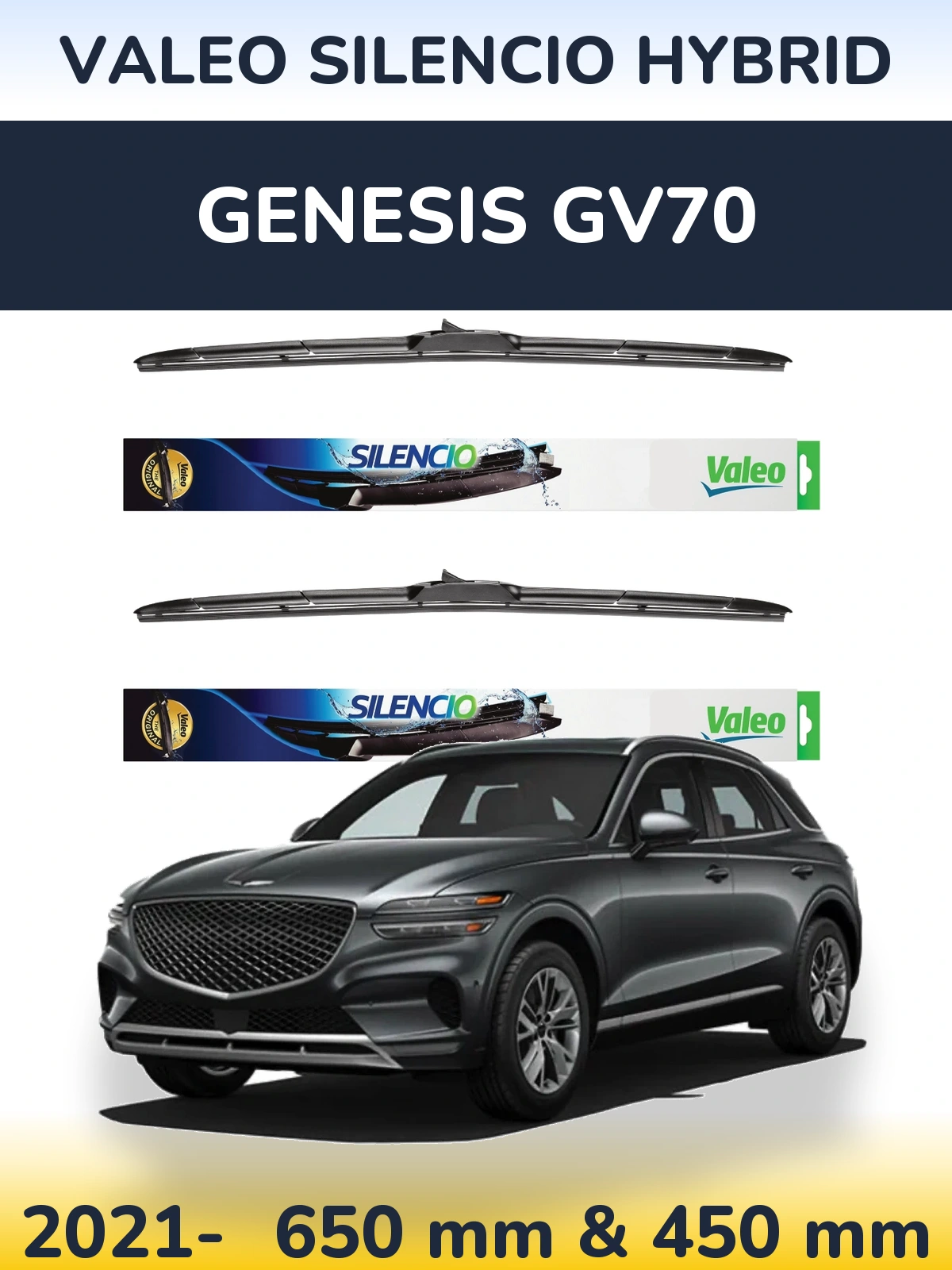 Front wiper blade set Valeo Silencio Hybrid 650 & 450 mm for Genesis GV70 2021-2026