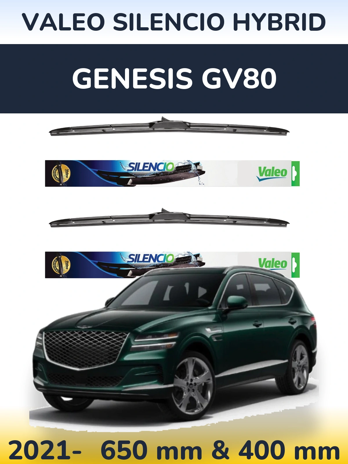 Комплект передніх щіток Valeo Silencio Hybrid 650 & 400 мм для Genesis GV80 2021-2026