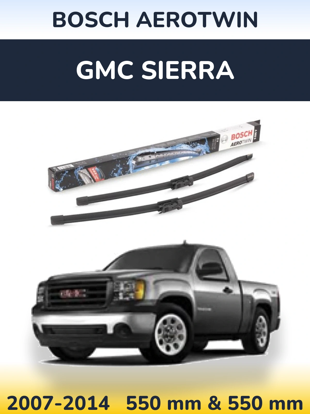 Front wiper blade set BOSCH AeroTwin 550 & 550 mm for GMC Sierra 2007-2014