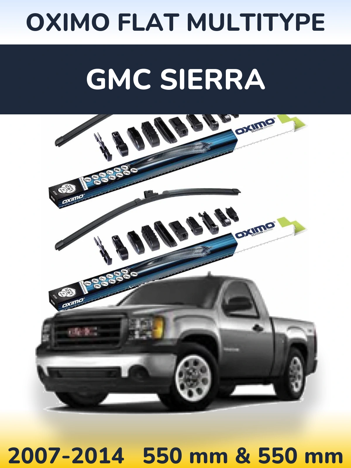 Front wiper blade set Oximo Flat MultiTipse 550 & 550 mm for GMC Sierra 2007-2014