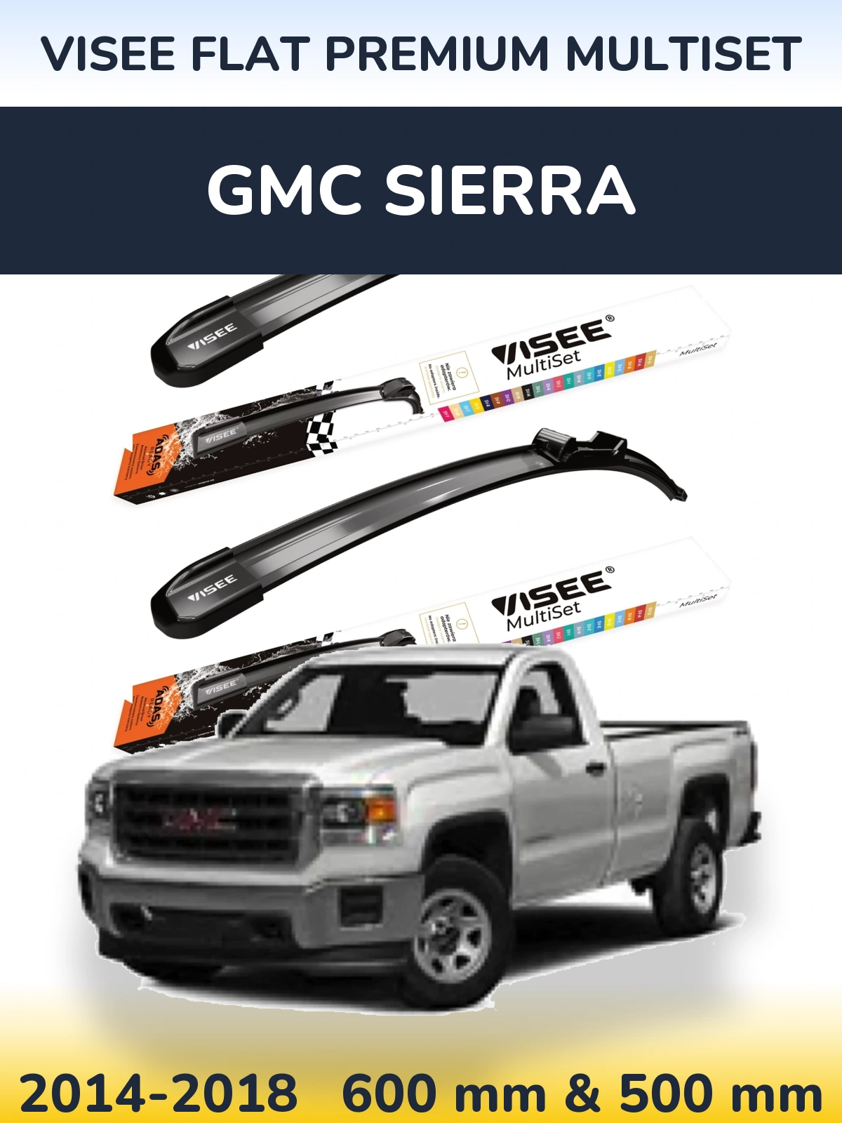 Комплект передніх щіток VISEE FLAT PREMIUM MultiSet 600 & 500 мм для GMC Sierra 2014-2018