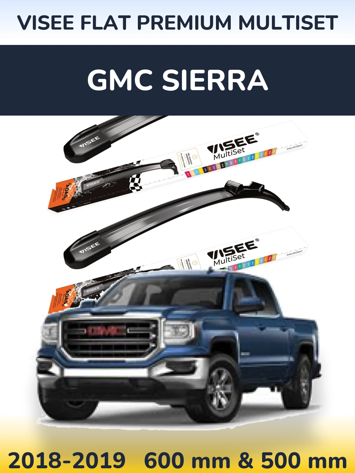 Комплект передних дворников VISEE FLAT PREMIUM MultiSet 600 & 500 мм для GMC Sierra 2018-2019