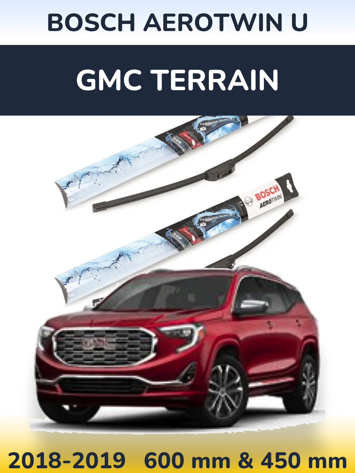 Комплект передних дворников BOSCH AeroTwin U 600 & 450 мм для GMC Terrain 2018-2019