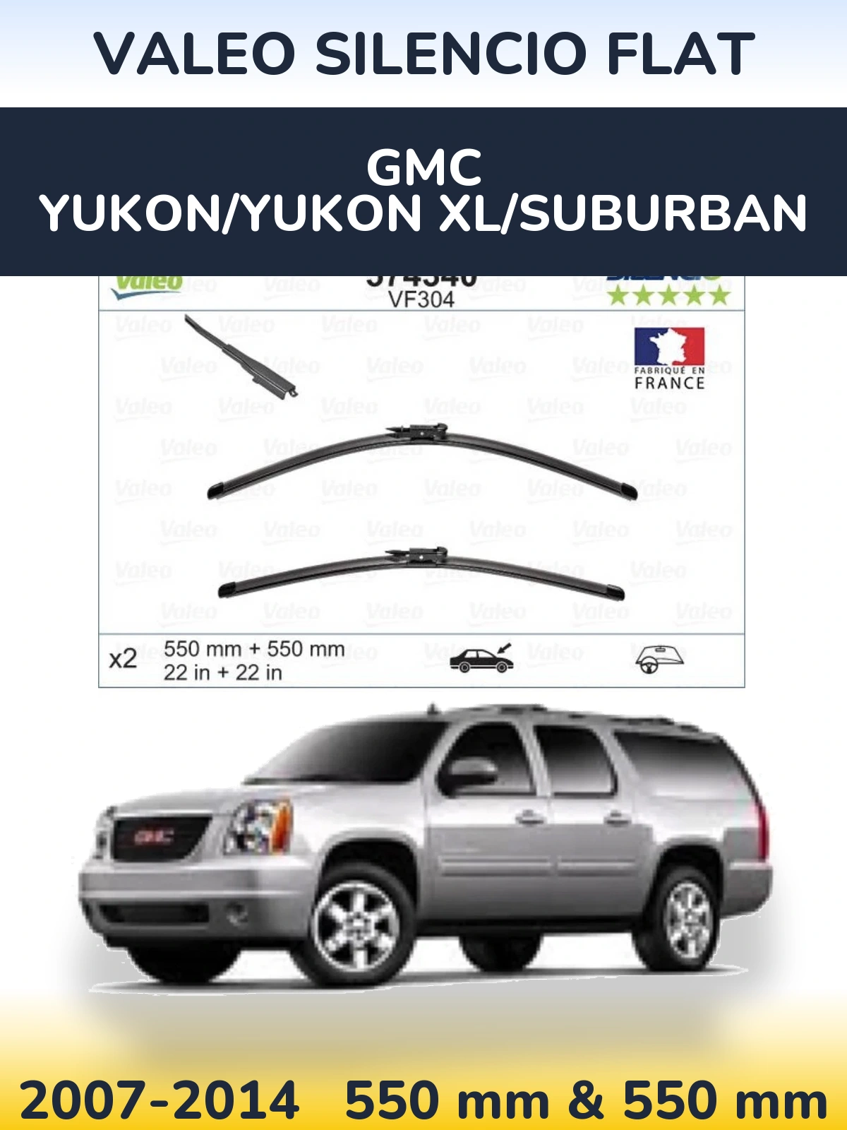 Комплект передних дворников Valeo Silencio Flat 550 & 550 мм для GMC Yukon/Yukon XL/Suburban 2007-2014