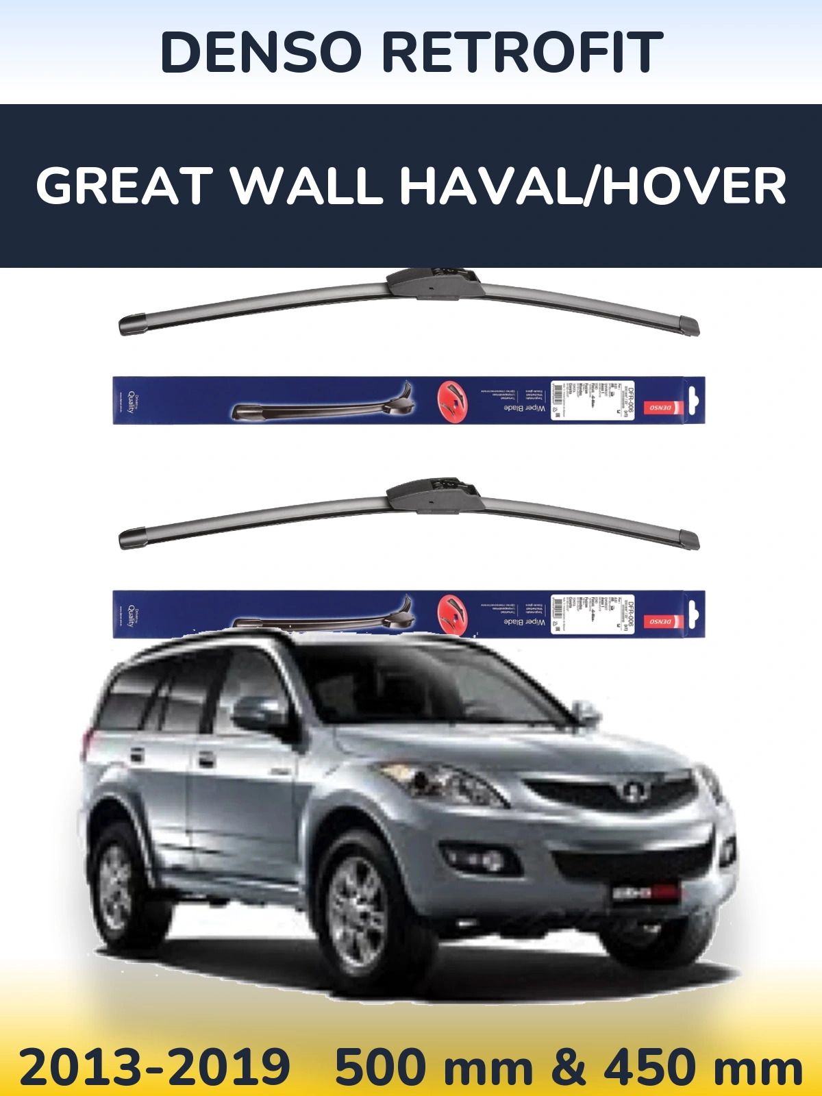 Front wiper blade set Denso Retrofit 500 & 450 mm for Great Wall Haval/Hover 2013-2019