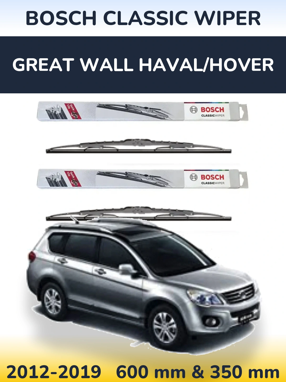 Front wiper blade set BOSCH Classic Wiper 600 & 340 mm for Great Wall Haval/Hover 2012-2019