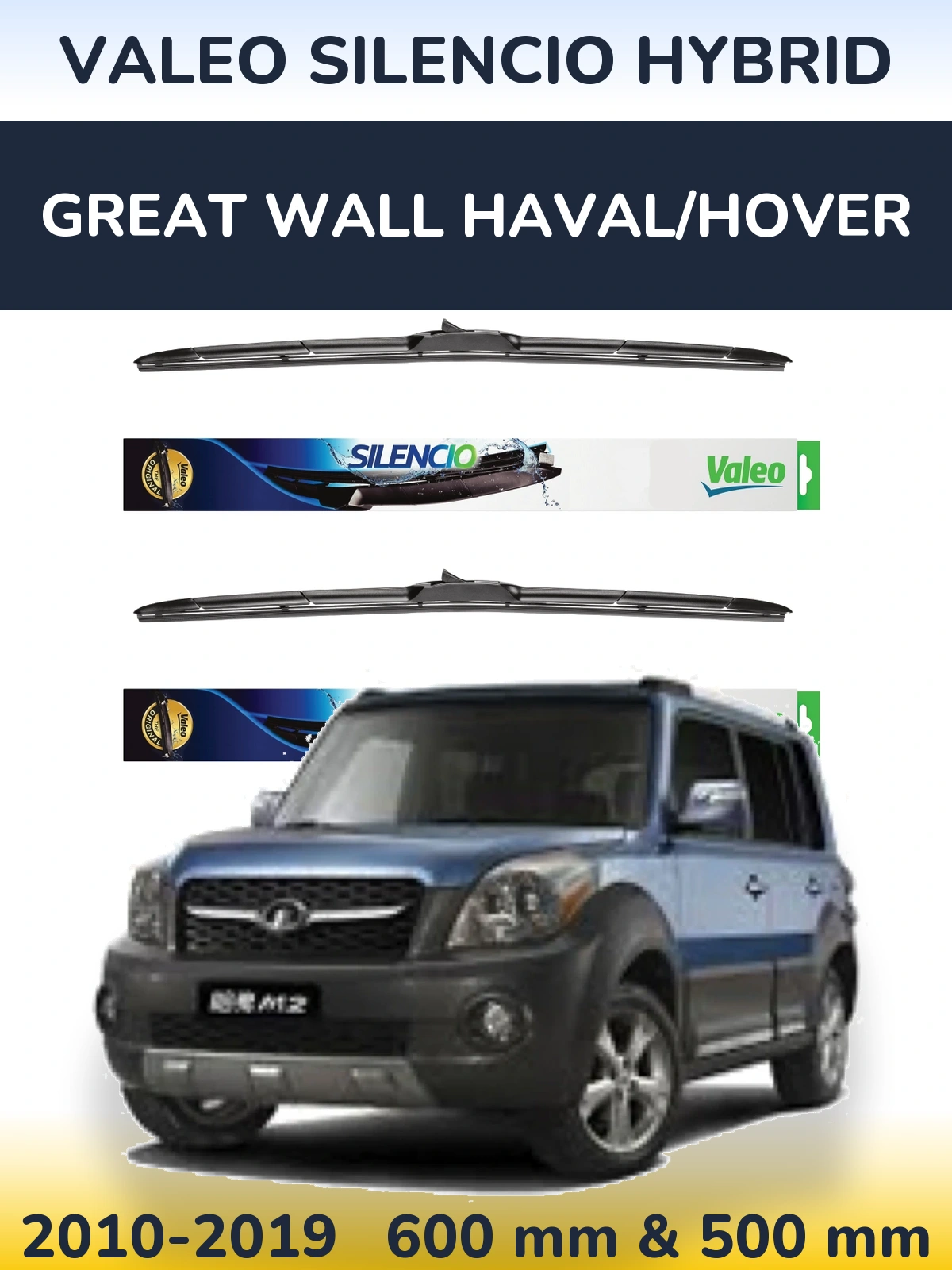 Front wiper blade set Valeo Silencio Hybrid 600 & 500 mm for Great Wall Haval/Hover 2010-2019
