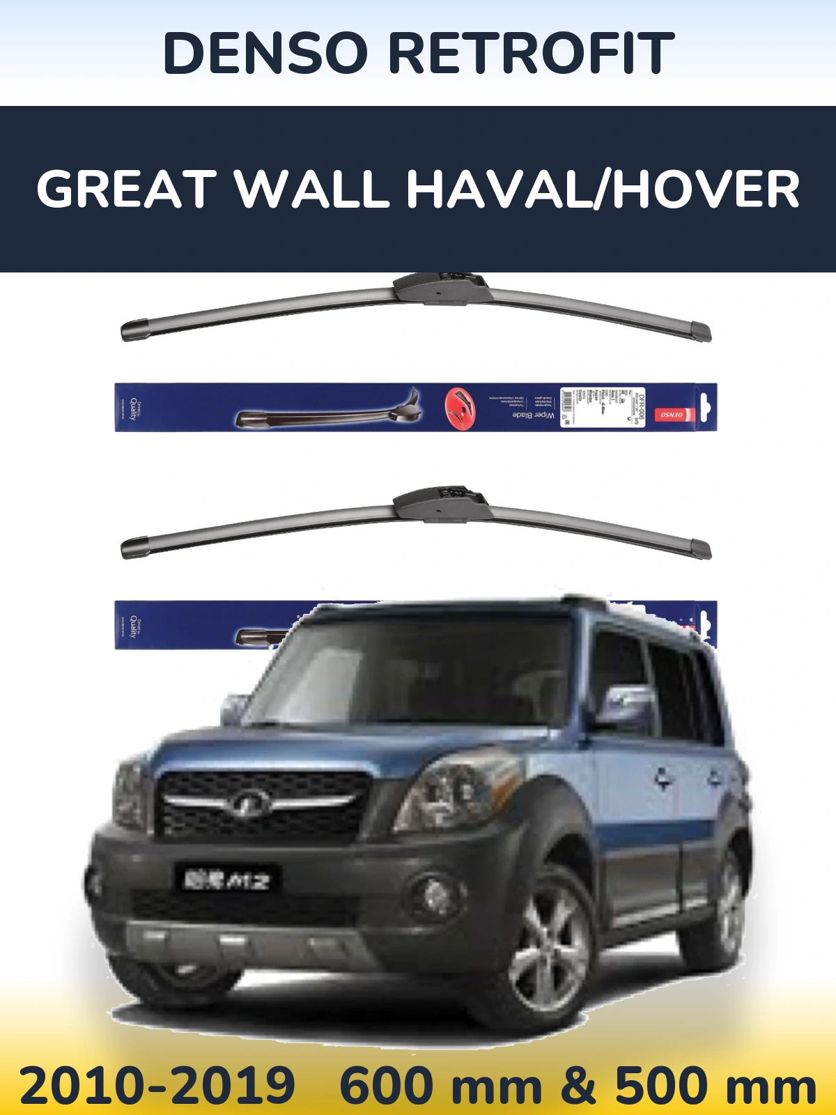 Front wiper blade set Denso Retrofit 600 & 500 mm for Great Wall Haval/Hover 2010-2019