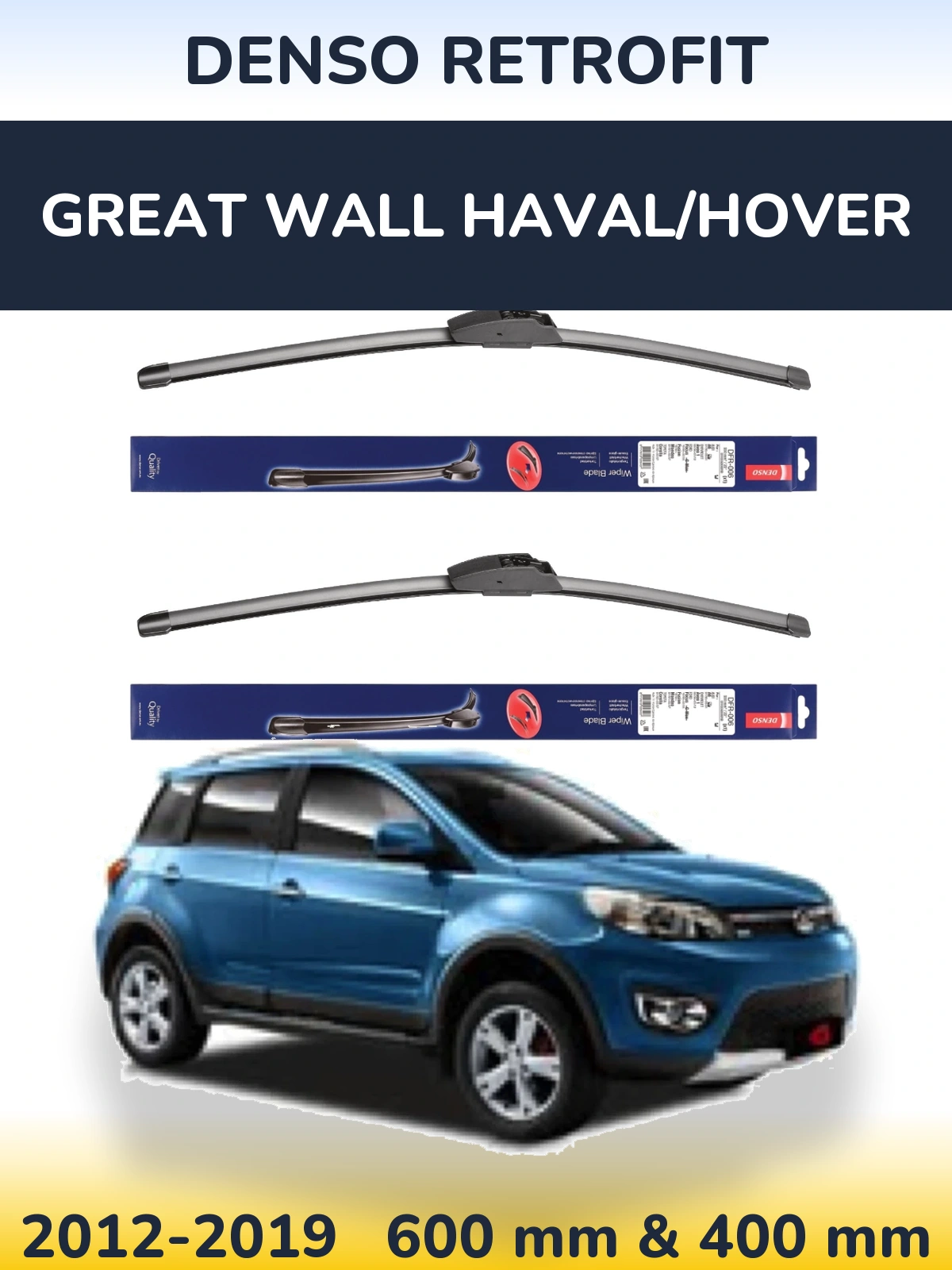 Front wiper blade set Denso Retrofit 600 & 400 mm for Great Wall Haval/Hover 2012-2019