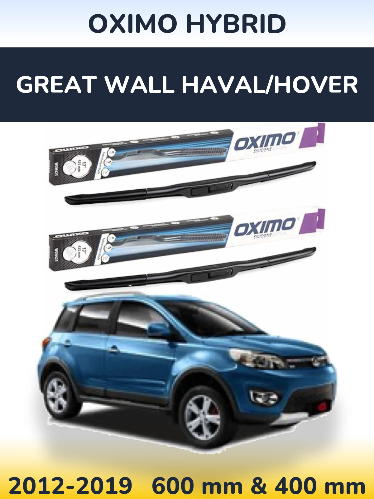 Комплект передних дворников Oximo Hybrid 600 & 400 мм для Great Wall Haval/Hover 2012-2019
