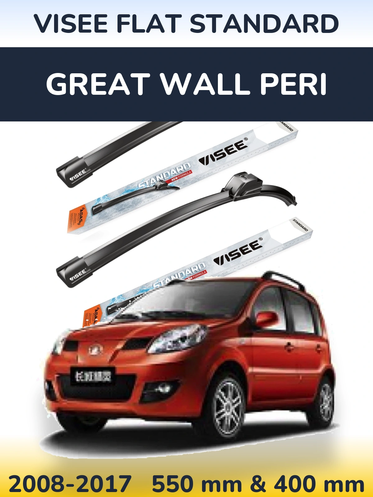 Front wiper blade set VISEE FLAT STANDARD 550 & 400 mm for Great Wall Peri 2008-2017