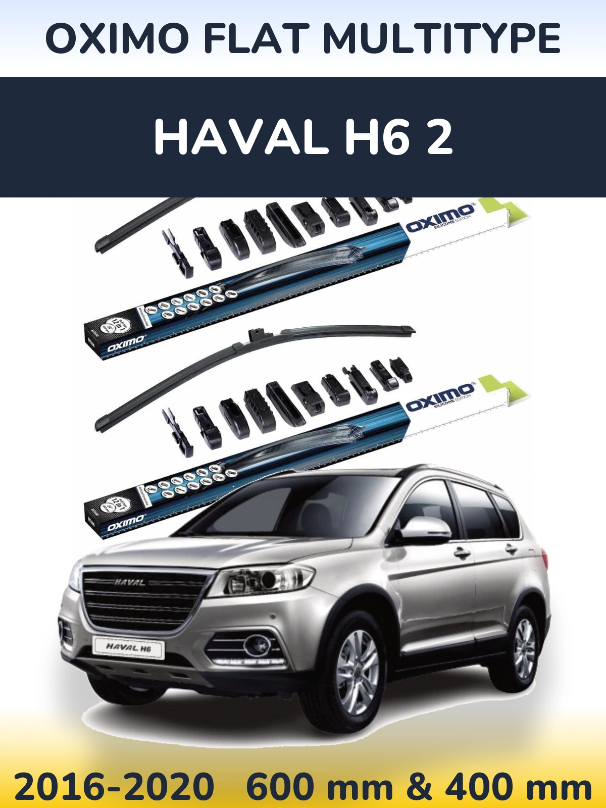 Front wiper blade set Oximo Flat MultiTipse 600 & 400 mm for Haval H6 2 2016-2020