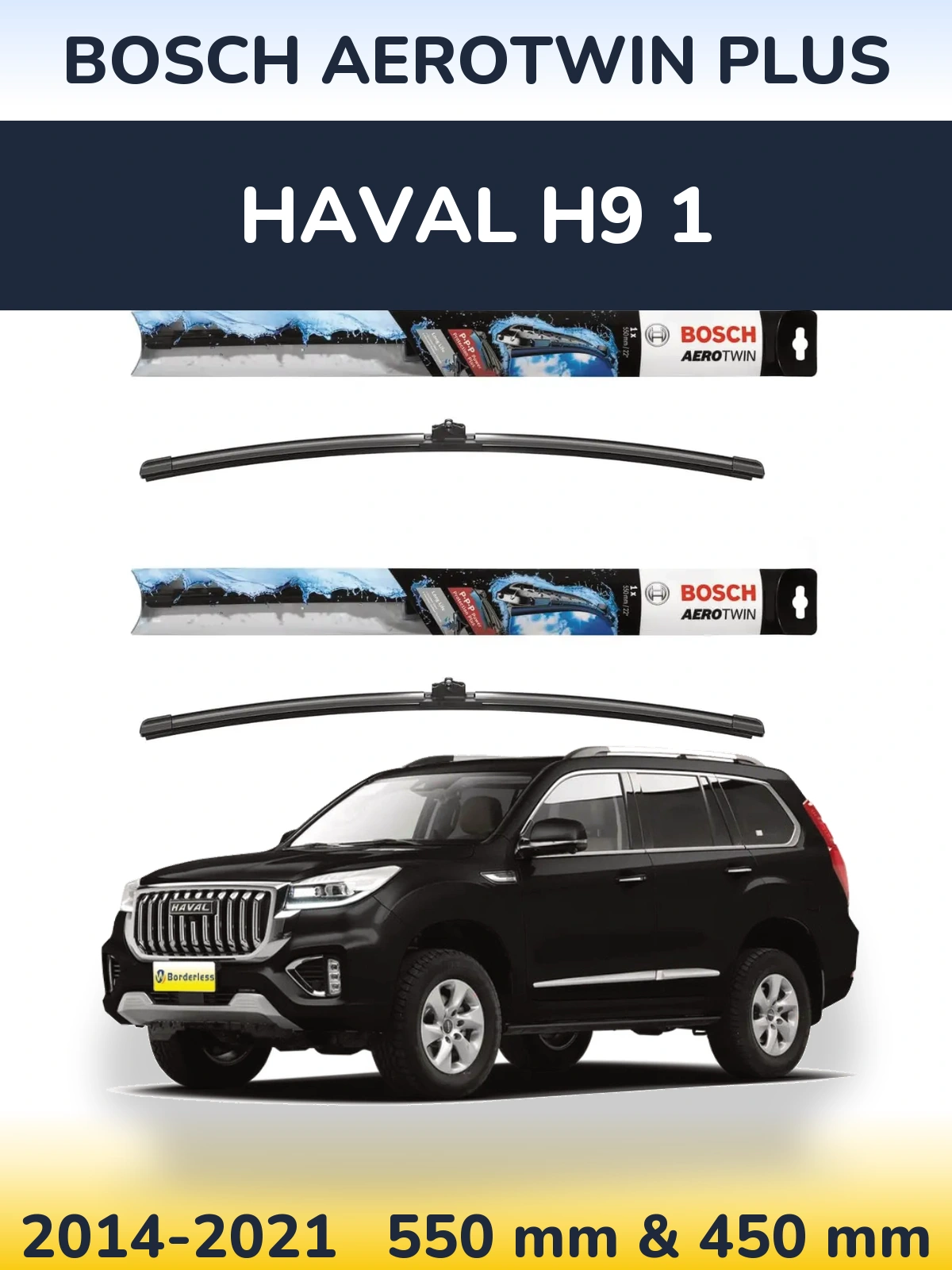 Front wiper blade set BOSCH AeroTwin Plus 550 & 450 mm for Haval H9 1 2014-2021