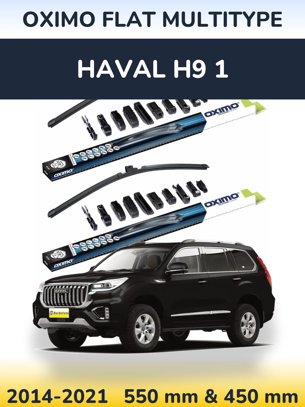 Front wiper blade set Oximo Flat MultiTipse 550 & 450 mm for Haval H9 1 2014-2021