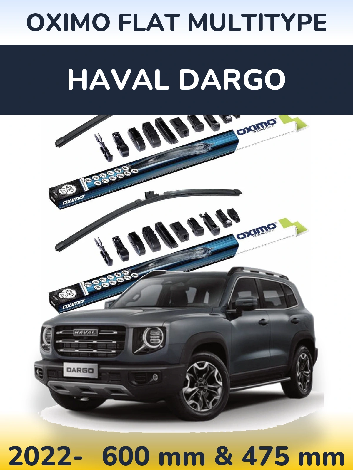Front wiper blade set Oximo Flat MultiTipse 600 & 475 mm for Haval Dargo 2022-2026
