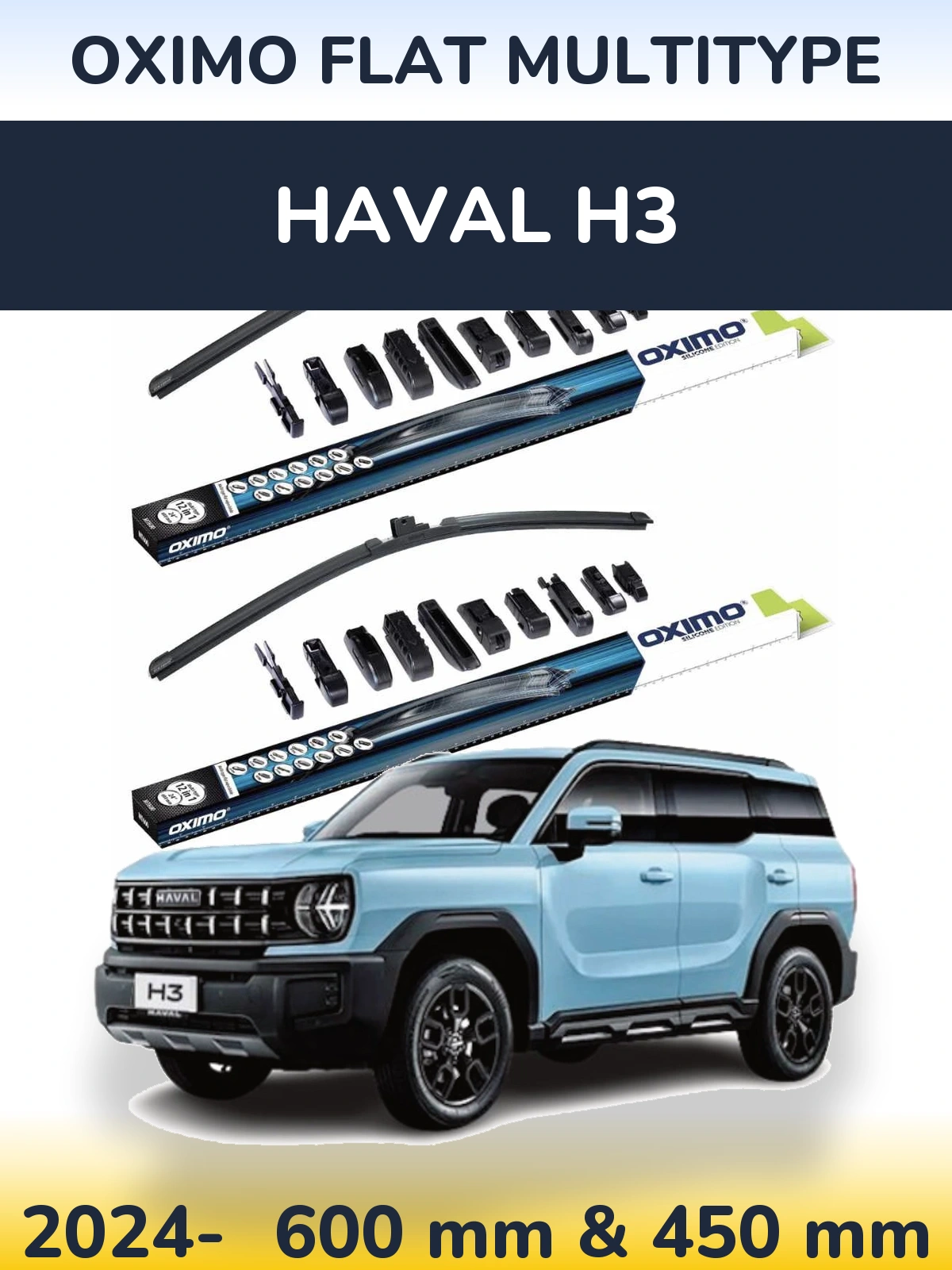 Front wiper blade set Oximo Flat MultiTipse 600 & 450 mm for Haval H3 2024-2026
