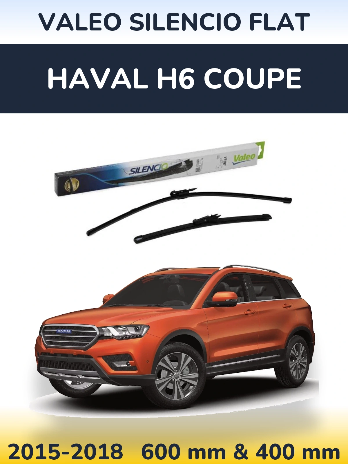Front wiper blade set Valeo Silencio Flat 600 & 380 mm for Haval H6 coupe 2015-2018
