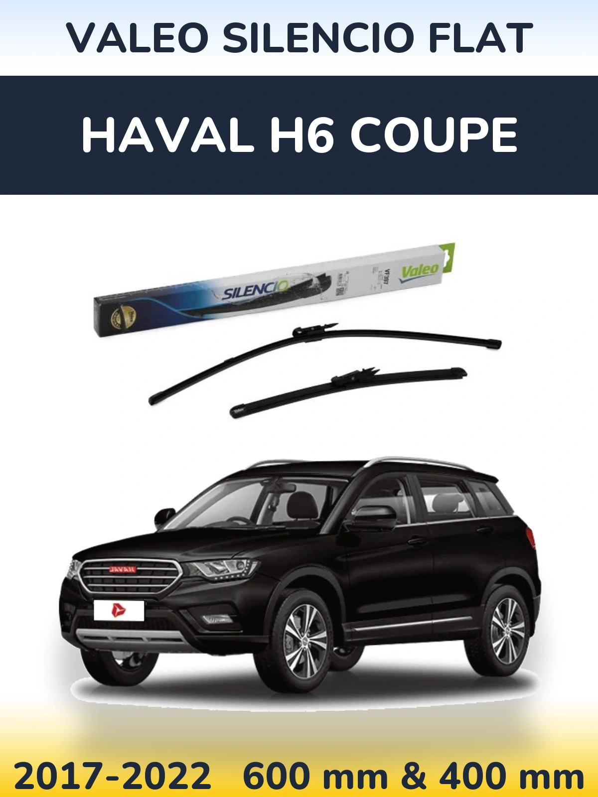 Front wiper blade set Valeo Silencio Flat 600 & 380 mm for Haval H6 coupe 2017-2022