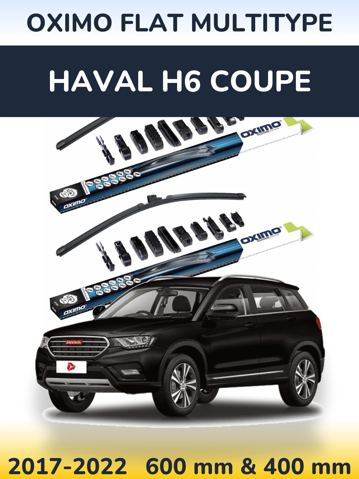 Front wiper blade set Oximo Flat MultiTipse 600 & 400 mm for Haval H6 coupe 2017-2022
