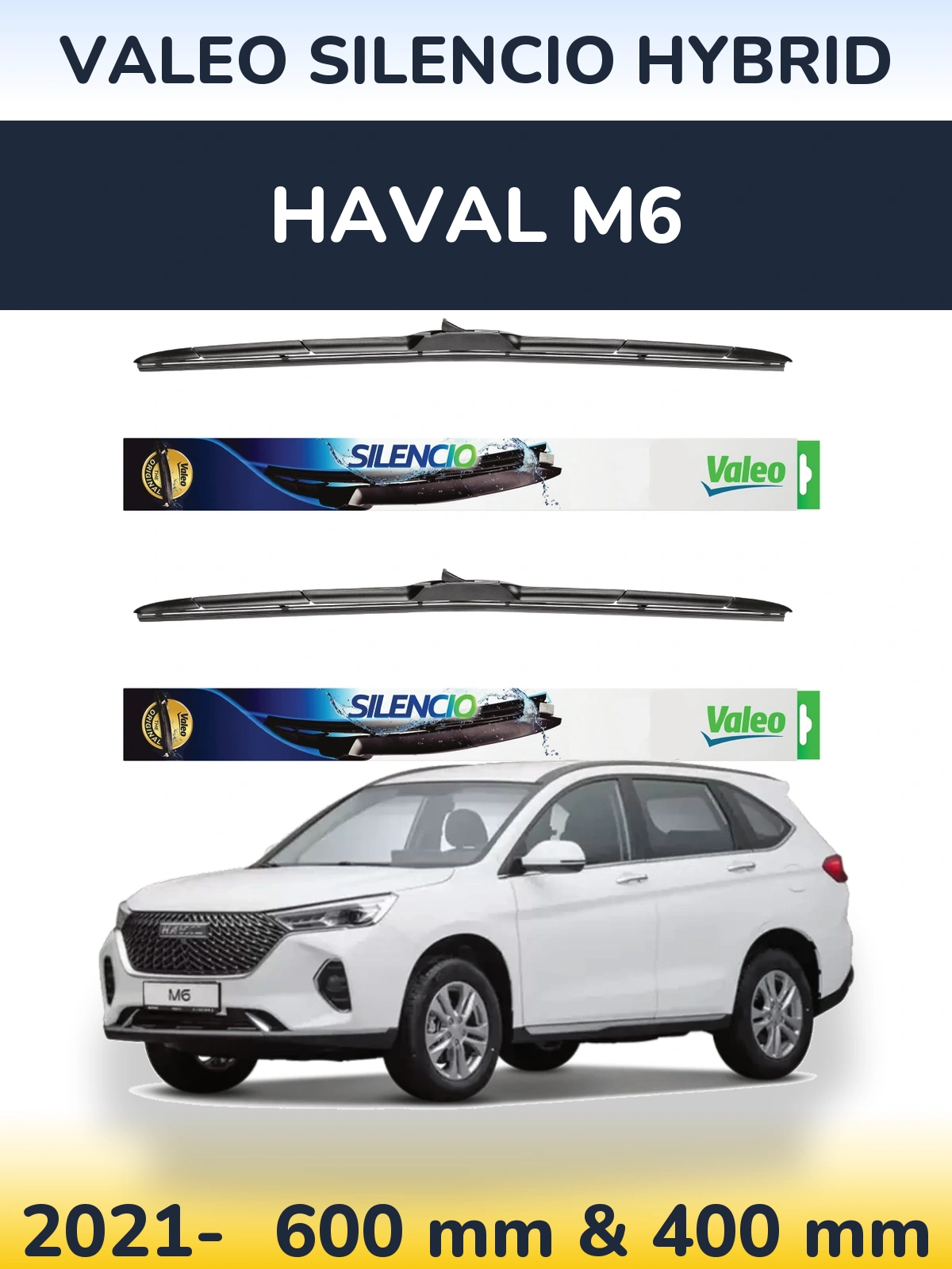 Front wiper blade set Valeo Silencio Hybrid 600 & 400 mm for Haval M6 2021-2026